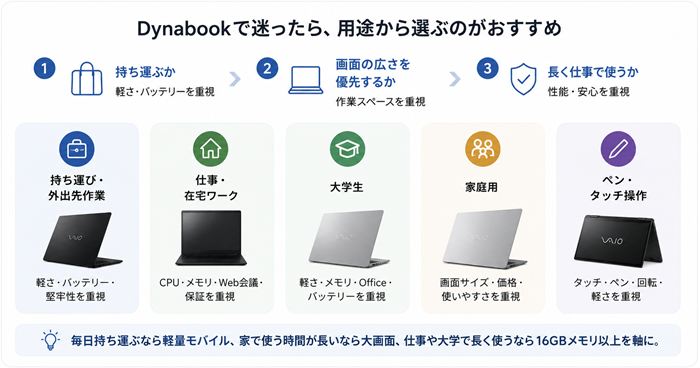 結論：Dynabookで迷ったら用途別に選ぶ