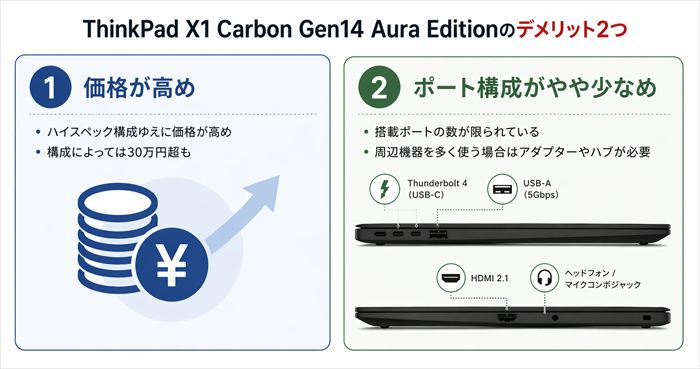 ThinkPad X1 Carbon Gen14 Aura Editionのデメリット2つ