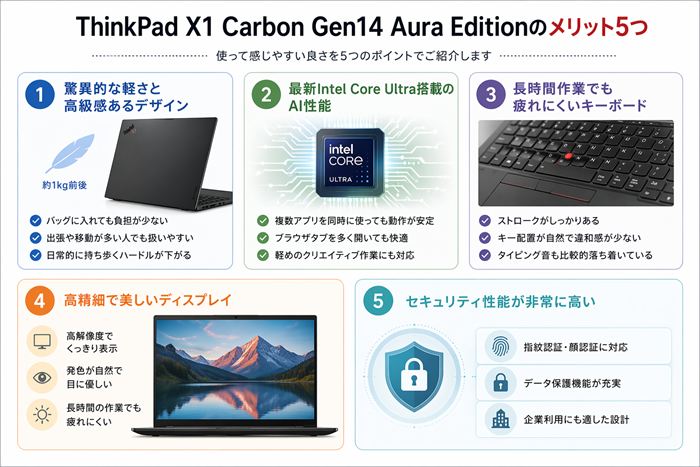 ThinkPad X1 Carbon Gen14 Aura Editionのメリット5つ
