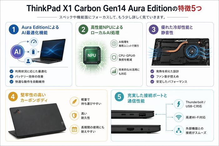 ThinkPad X1 Carbon Gen14 Aura Editionの特徴5つ